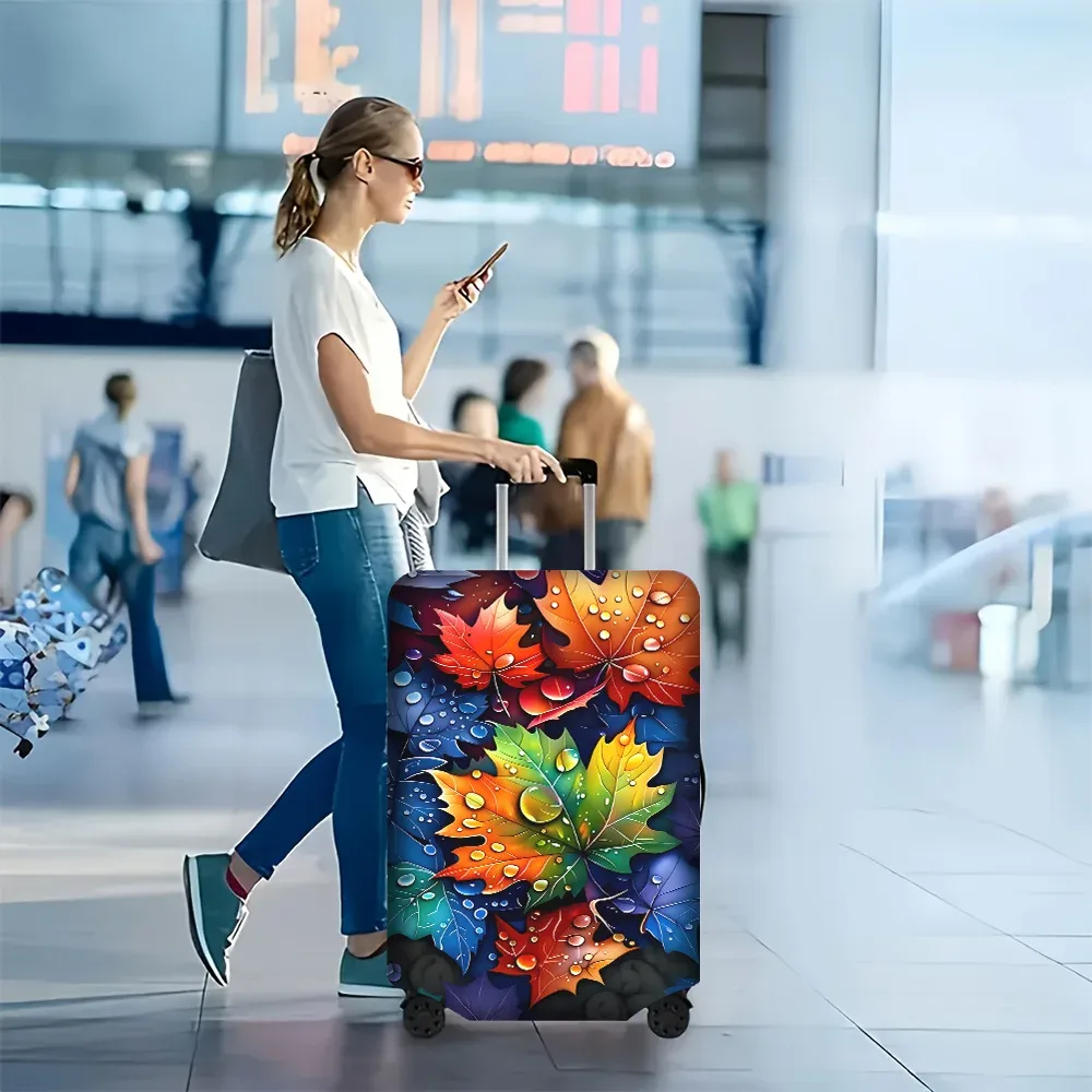 1 housse de valise avec imprimé feuilles d'automne colorées. convient aux valises de 18 à 32 pouces ; protège 