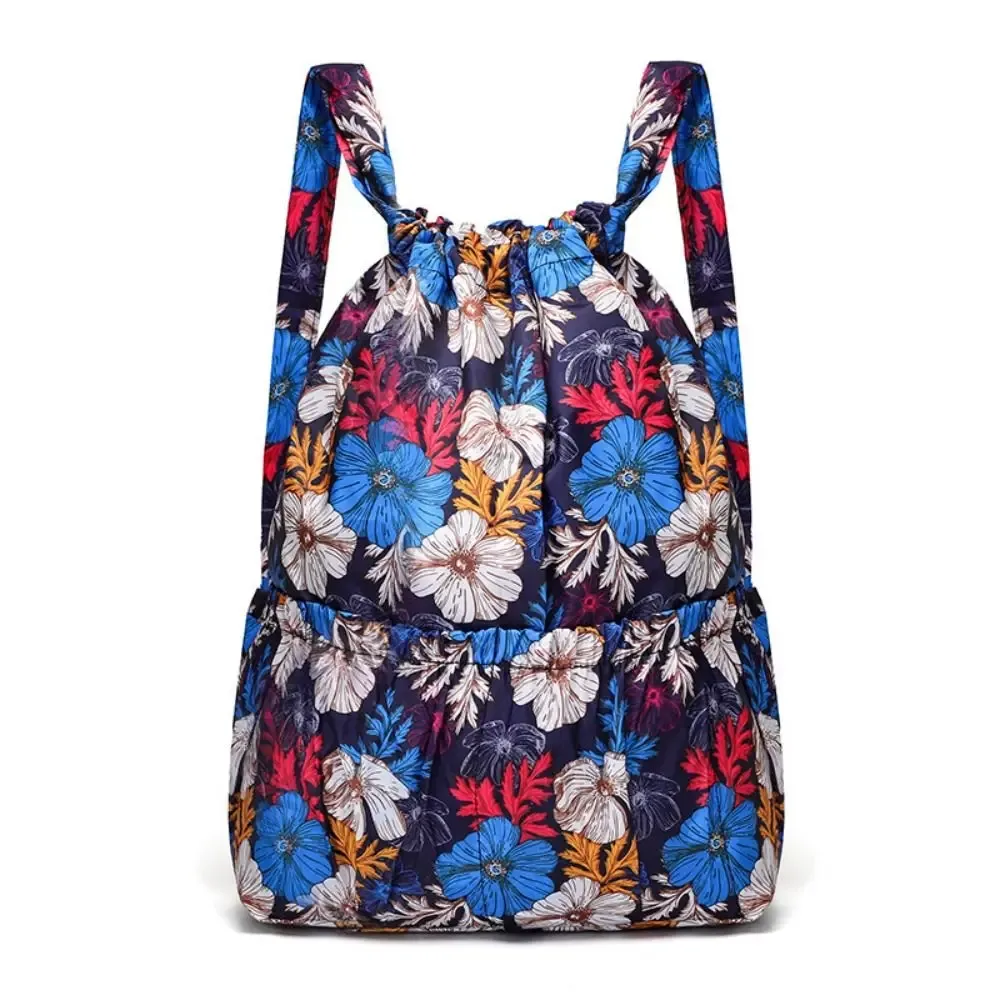 sac à dos décontracté à imprimé floral avec cordon de serrage, imperméable, grande capacité, en polyester, pour le sport et l'école, pour femmes