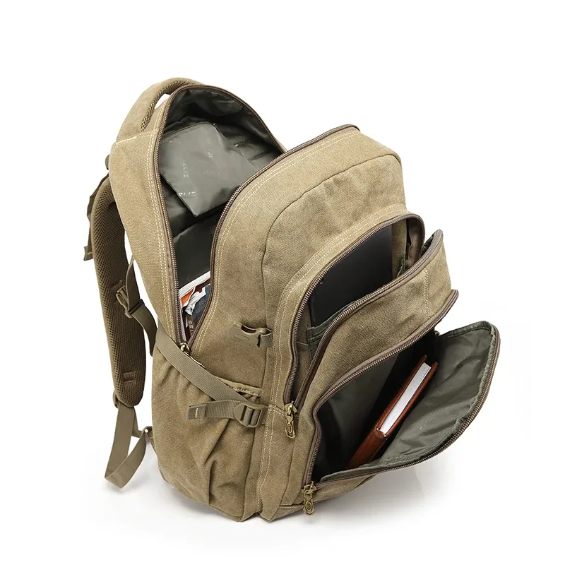 sac à dos vintage en toile pour ordinateur portable, 17.3/15.6 pouces, avec fermeture éclair, pour voyage, cartable d'école