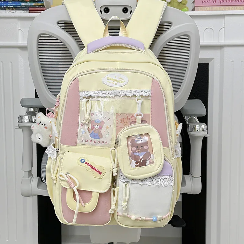 sac à dos transparent style scolaire mignon, grande capacité, décontracté, à double bandoulière pour les élèves du collège et du lycée