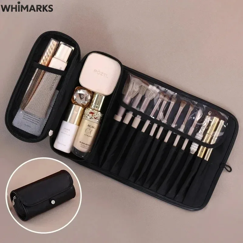 sac cosmétique whimarks, organisateur de pinceaux de maquillage et d'articles de toilette, sac de voyage imperméable et portable, pochette de rangement pour maquillage de grande capacité.