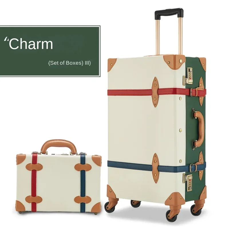 nouveau ensemble de valise rétro antidéflagrant fermeture éclair pp + pc boîtier de chariot à bagages 20/22/24/26 pouces valise de voyage de grande capacité