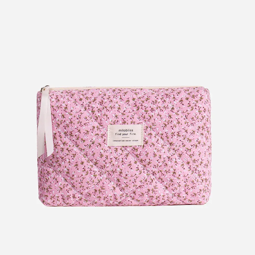 sac de rangement de cosmétiques matelassé imprimé floral pour femmes, organisateur de voyage, pochette de maquillage, fourre-tout carré pour dames, sac à main à fermeture éclair
