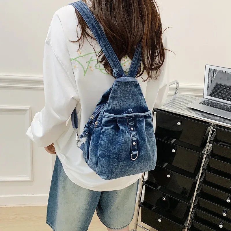Nouveau Sac à Dos en Jean Lavable Tendance, Sac à Bandoulière Décontracté Multifonctionnel, Sac de Transport Polyvalent et Élégant