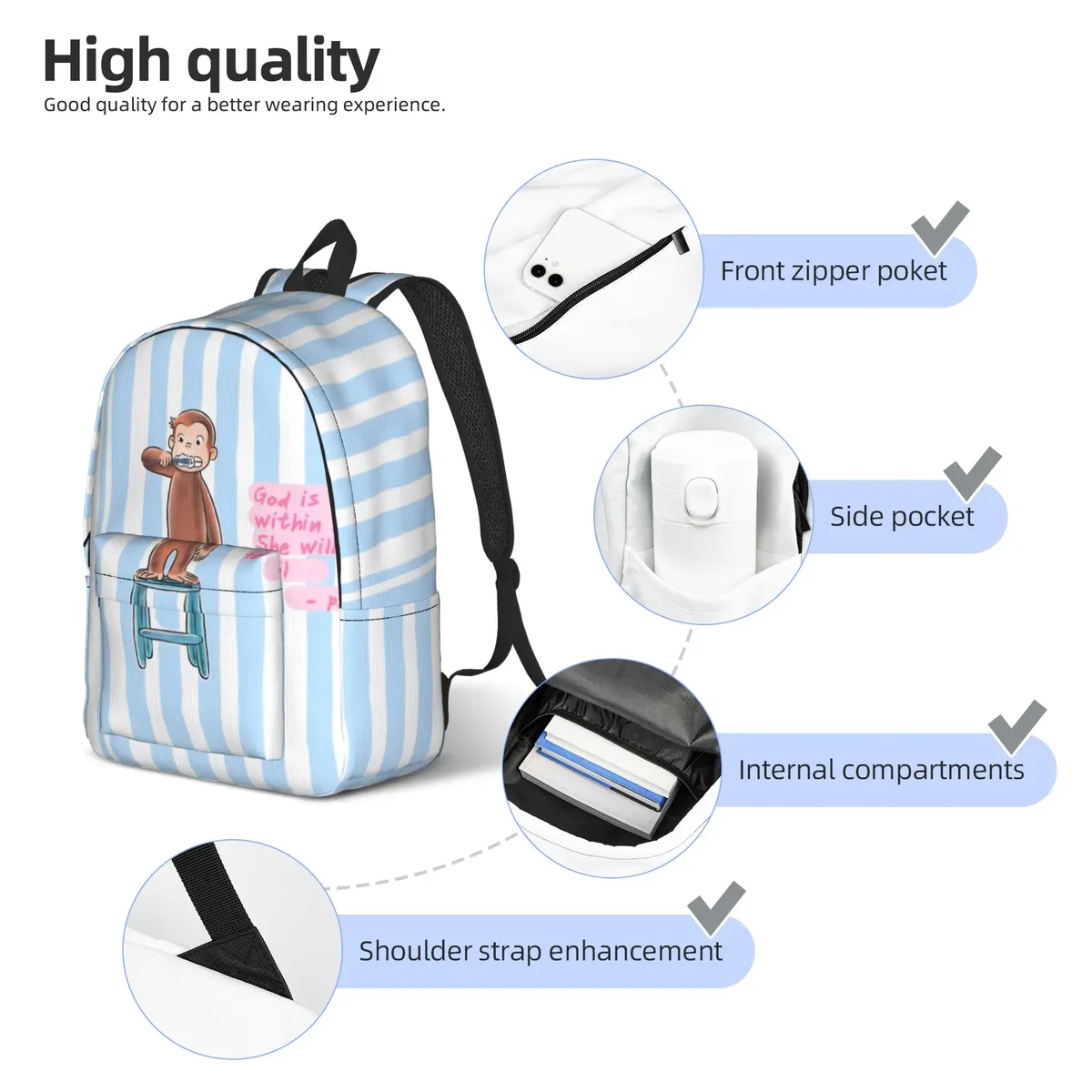 sac à dos curious george en toile pour hommes et femmes, sac à dos mignon pour étudiants, randonnée, voyage, collège, durable