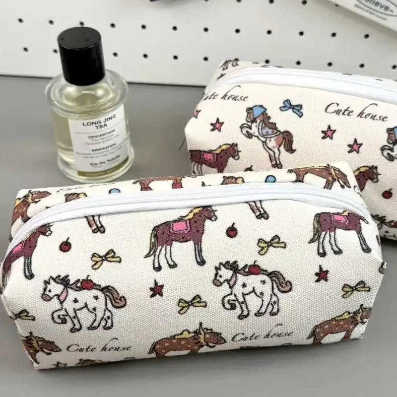 trousse à crayons mignonne motif poney, sac de papeterie kawaii, organiseur d'accessoires scolaires