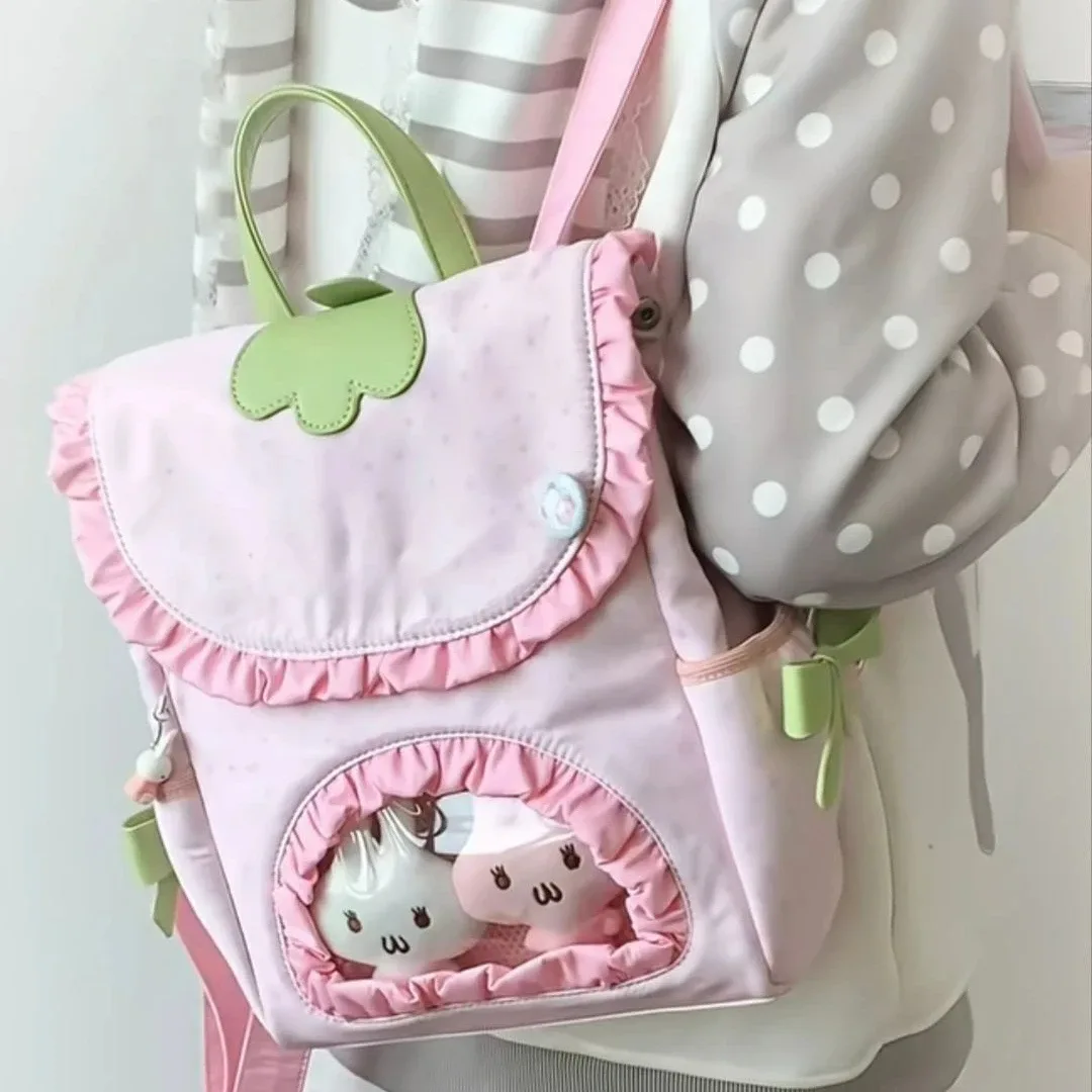 nouveau sac à dos ulzzang ita bag harajuku à pois fraises, mignon et adorable, style kawaii preppy, sac pour poupées y2k