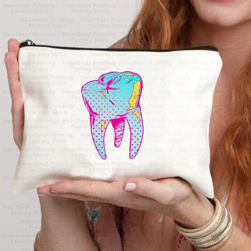 sacs de rangement pour maquillage à motif graphique dentaire, sac de voyage portable pour collations, trousse à crayons pour enfants, sac à cosmétiques pour femmes