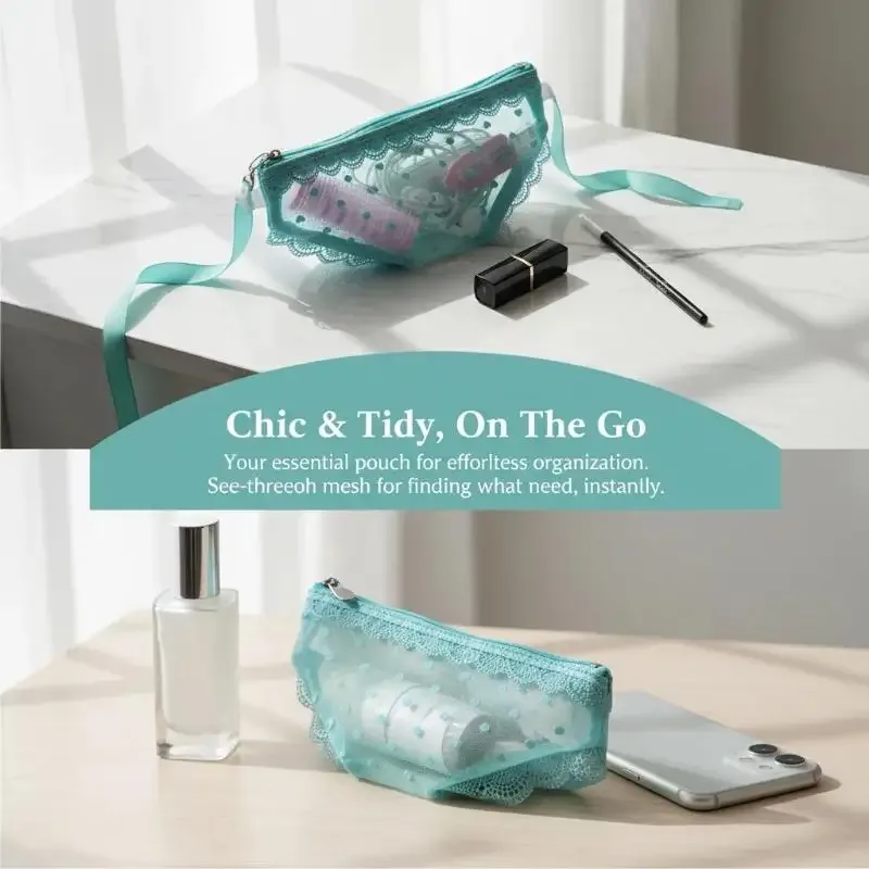 sac de rangement portable à fermeture éclair pour maquillage, inspiré des culottes en dentelle, pour une organisation facile des cosmétiques