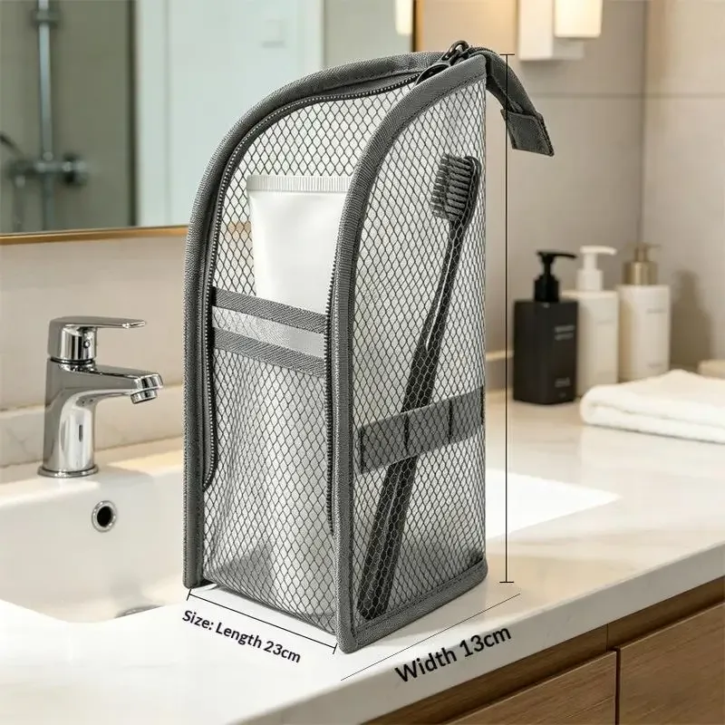 sac de toilette de voyage en maille respirante avec poches de rangement intégrées pour les voyages d'affaires et les vacances