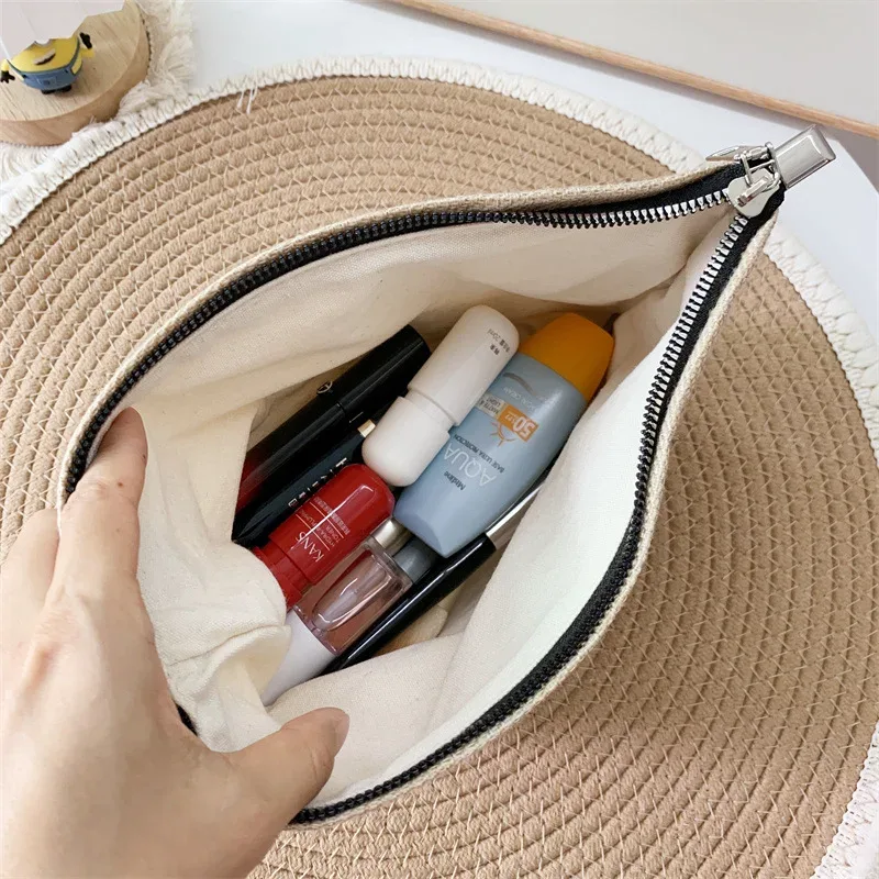 trousse de maquillage coréenne pour femme, coton, lin, rangement cosmétique, trousses de toilette, beauté féminine, poudres en toile, sac à main de voyage, évaluation