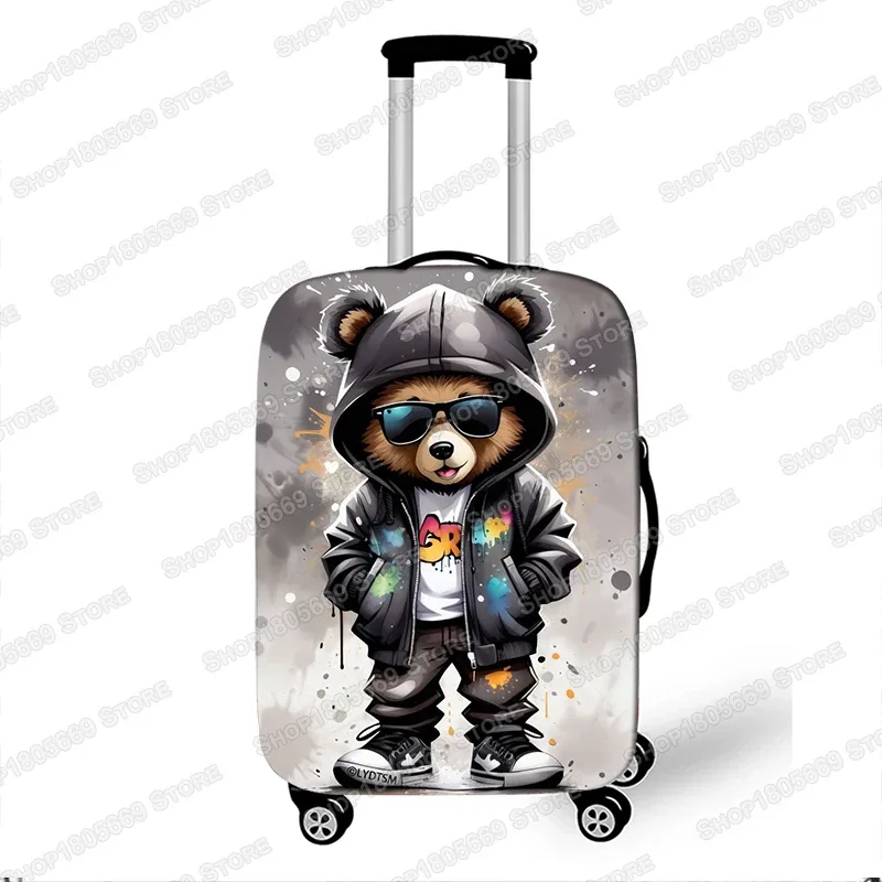 housse de valise élastique hip hop avec motif graffiti bear skateboarding et éclaboussures de peinture, protection pour valise à roulettes