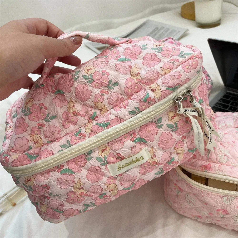 nouveau dessin animé dames sac de rangement de voyage rétro floral femmes sacs à cosmétiques mignon filles trousse de maquillage sac de maquillage sacs à main