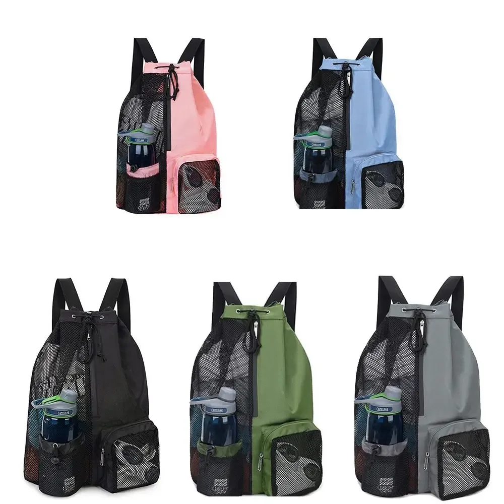 sac à dos en maille avec poche étanche et cordon de serrage, grande capacité, couleur unie, sac de natation, sacs de rangement pour la plage, sac de sport et de fitness, pour l'extérieur