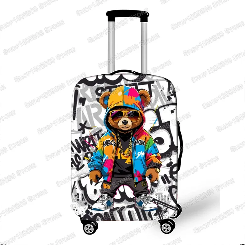 housse de valise élastique hip hop avec motif graffiti bear skateboarding et éclaboussures de peinture, protection pour valise à roulettes