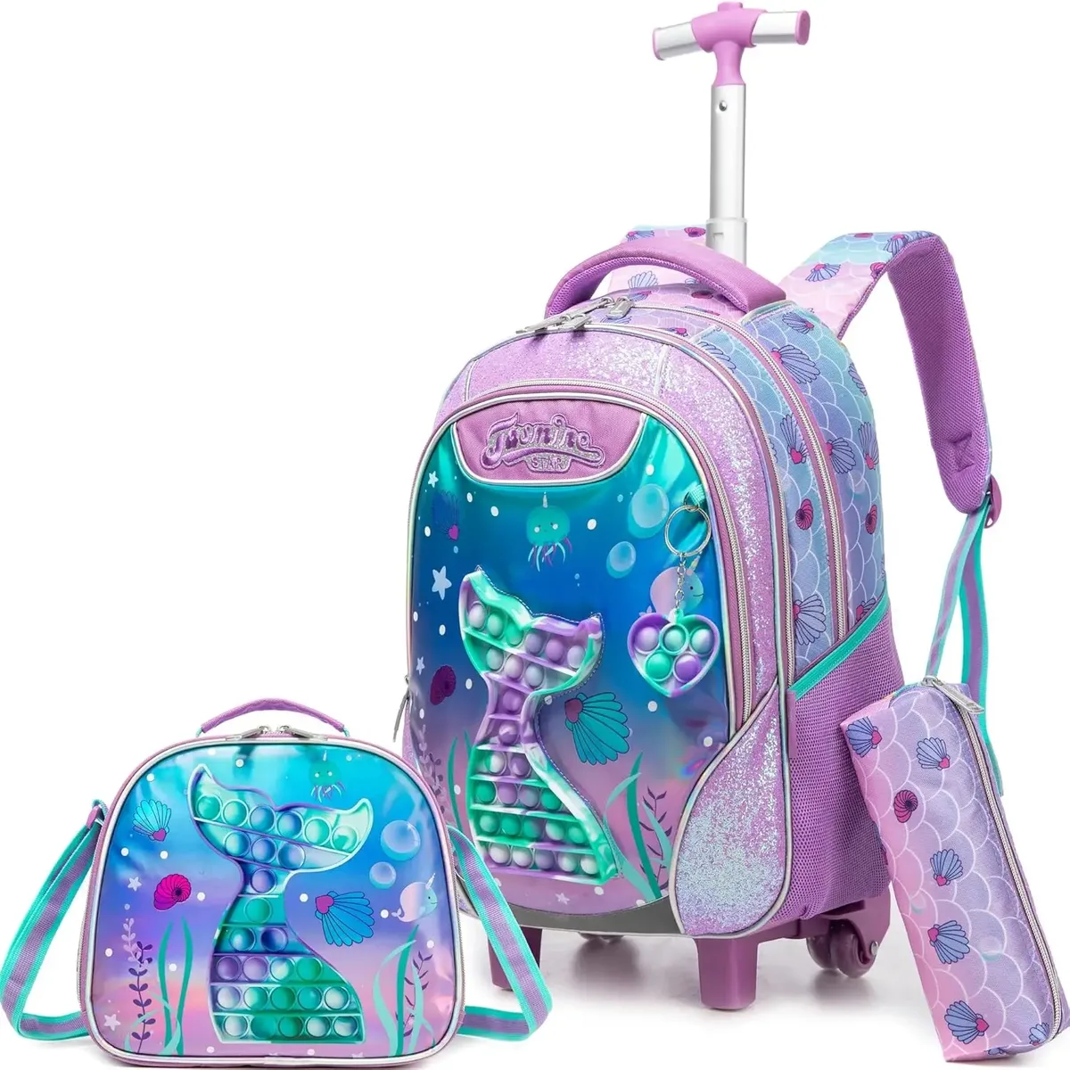 sac à dos à roulettes licorne pour filles et enfants, sac d'école à roulettes, bagage de voyage, cadeau mignon pour élèves du primaire, sac à roulettes