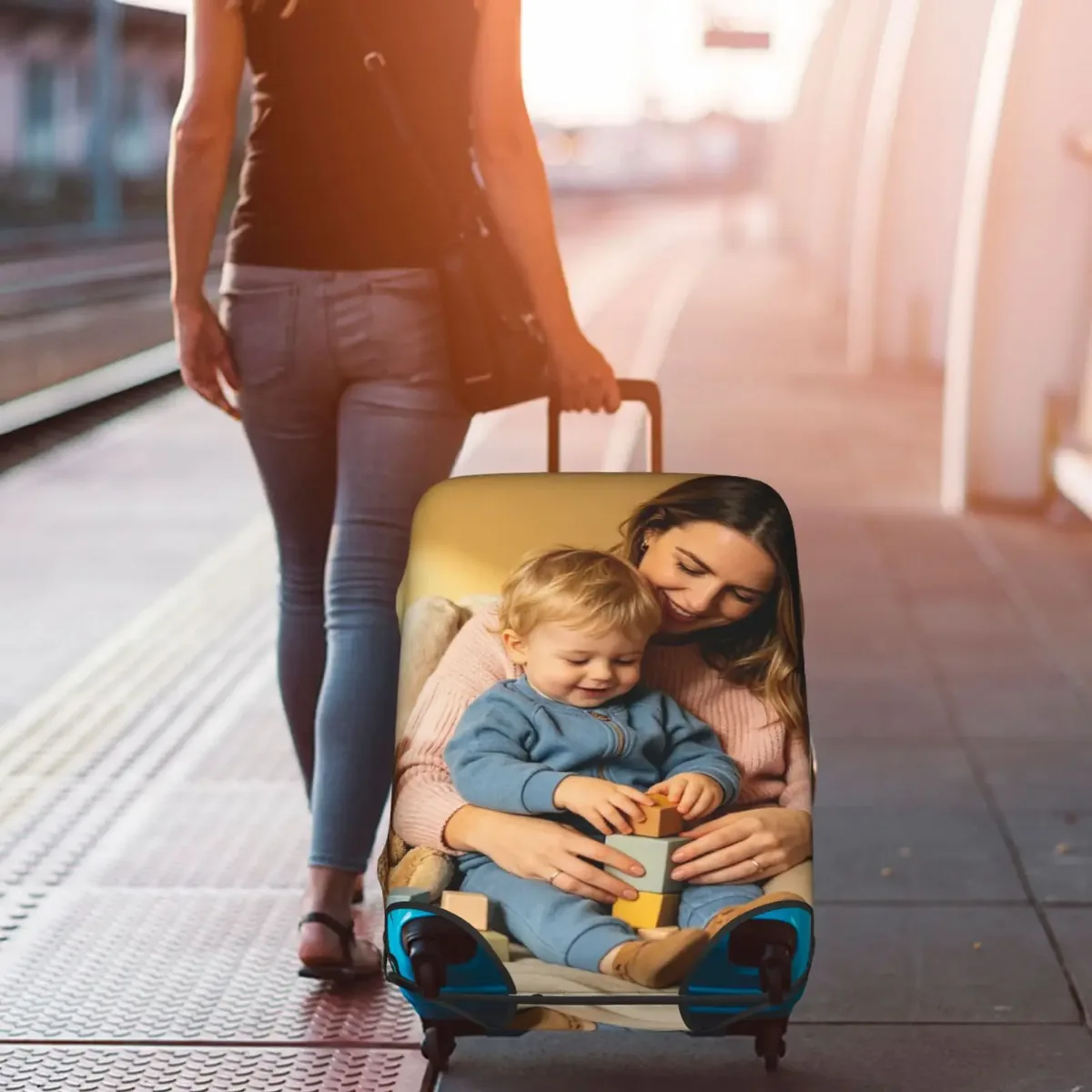 housse de bagage personnalisée avec logo, élastique, votre design ici, housse de protection pour valise de voyage, convient aux valises de 18 à 32 pouces