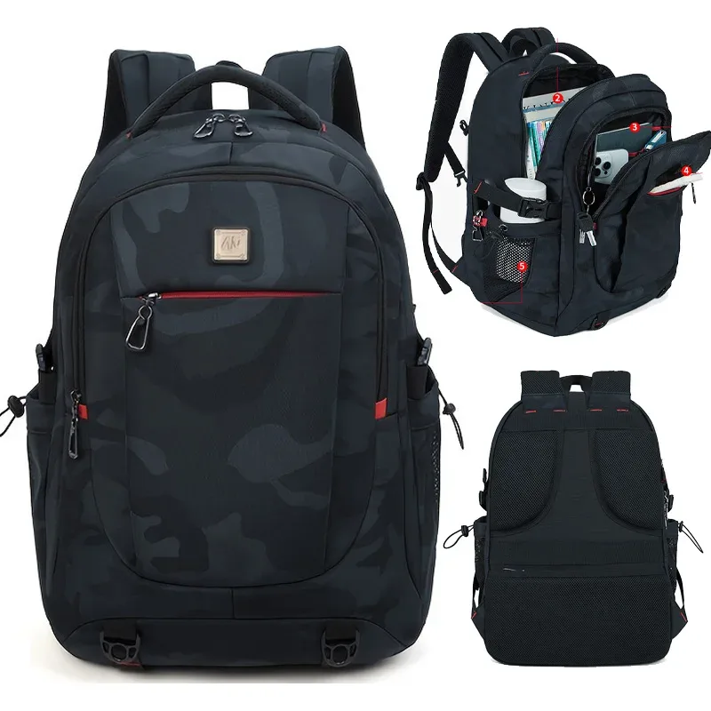 sac à dos pour ordinateur portable de 17 pouces - convient pour les voyages, résistant à l'eau, style universitaire, modèle pour homme, sac pour ordinateur portable, vert camouflage, bac