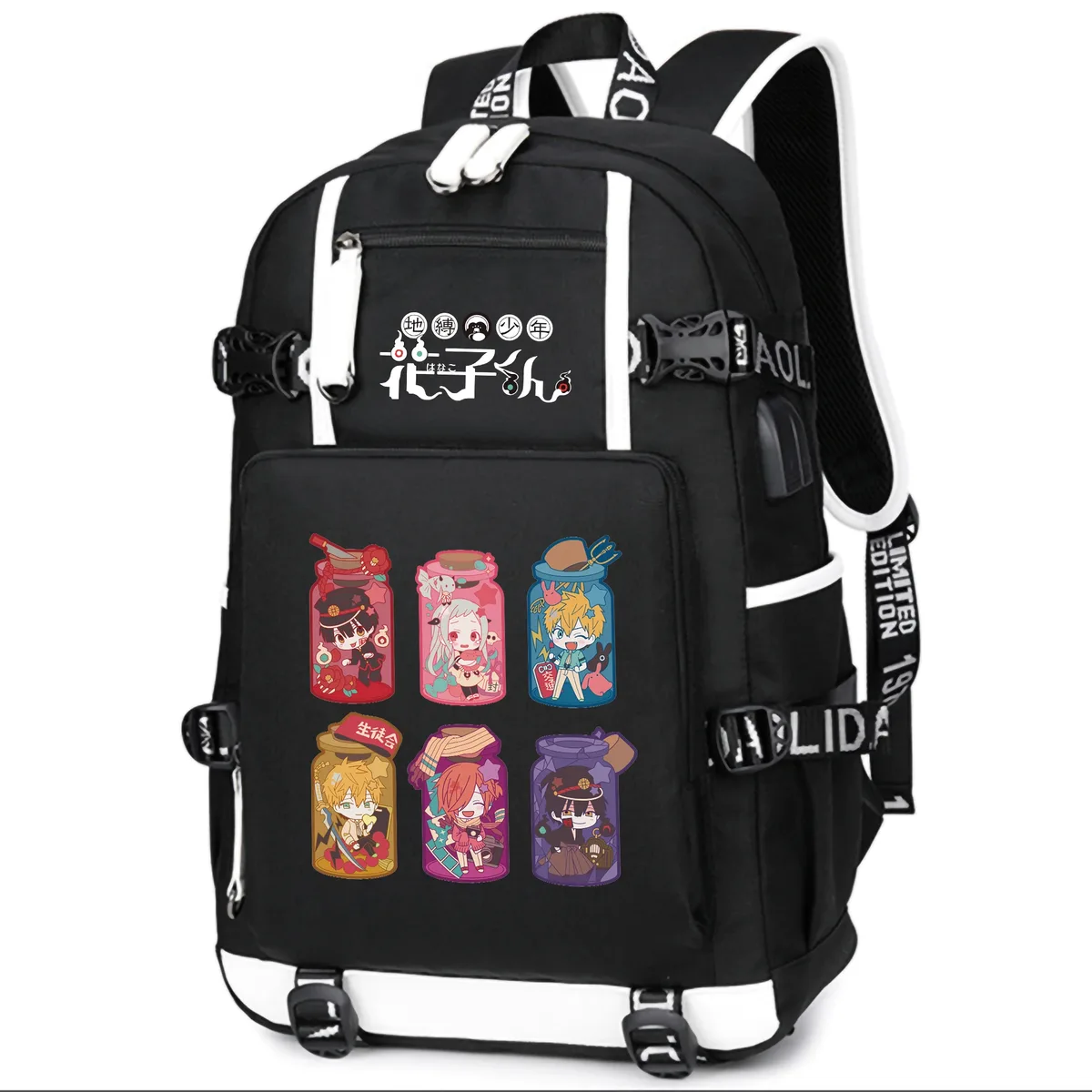 dessin animé toilette lié hanako-kun étudiants école sac à dos pour ordinateur portable oxford bookbag usb charge anime shouler sacs sac à dos décontracté