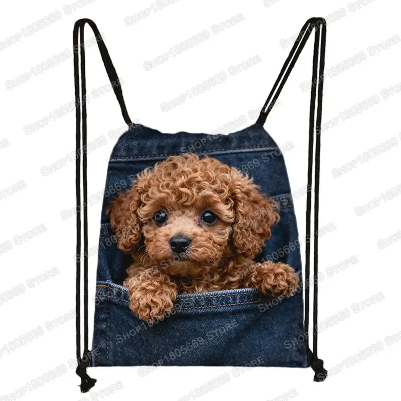 sac de poche imprimé animal pour femme, sac à cordon de serrage, chat mignon et chien, sacs de rangement de loisirs, sac à dos pour adolescent, porte-chaussures pour cadeau de voyage