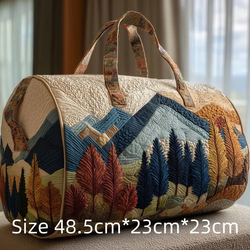 sac de voyage matelassé imprimé en 3d, fourre-tout de week-end, sac de sport, sac à main, motif cabane en montagne et forêt d'automne, paysage naturel vintage, pour femmes et hommes
