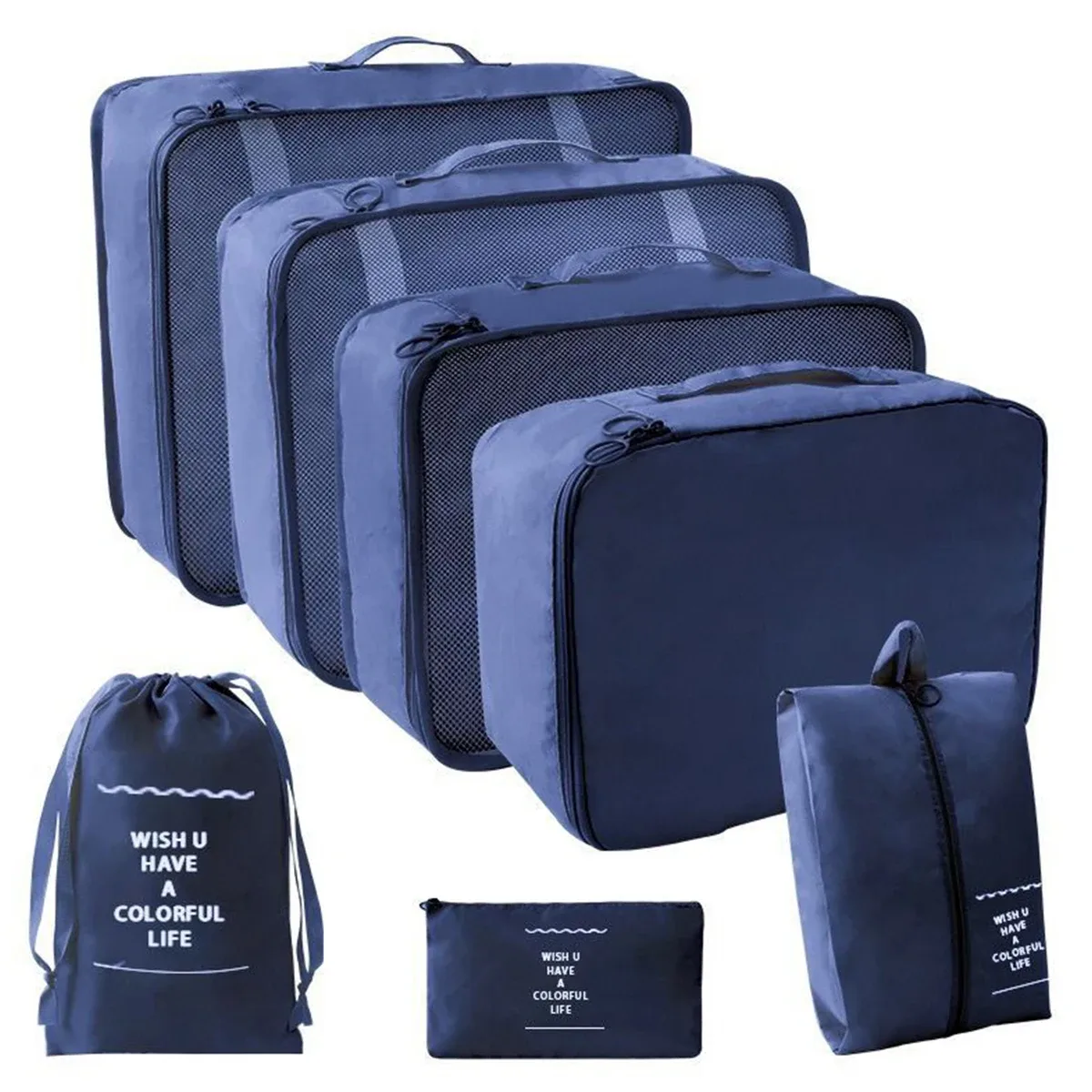 7 pièces/ensemble organisateur de voyage sacs de rangement valise emballage cubes ensemble étuis portable bagages vêtements chaussure bien rangé pochette pliante.-zmt