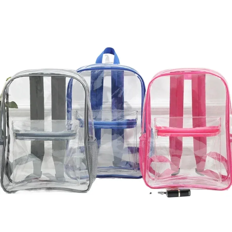 sac à dos transparent de grande capacité, décontracté, fermeture éclair, étanche, sac d'école, sac à dos visible en pvc, sac de voyage pour femmes