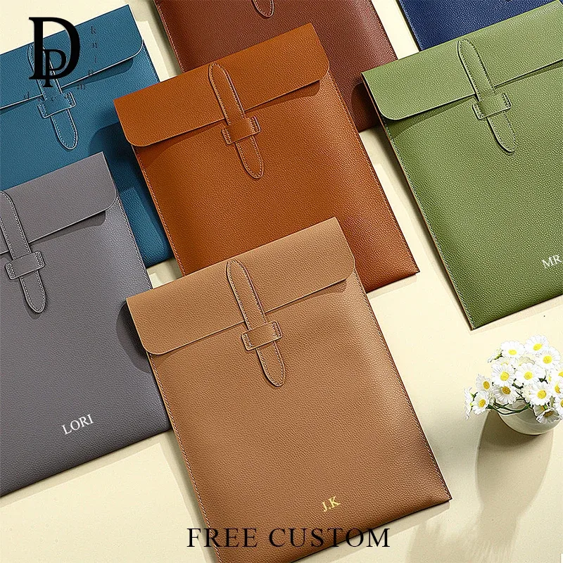 Sac à documents personnalisé en cuir pour bureau d'affaires, sac en papier A4 pour ordinateur portable 13 pouces, nom personnalisé, sac de rangement polyvalent de luxe, vente en gros