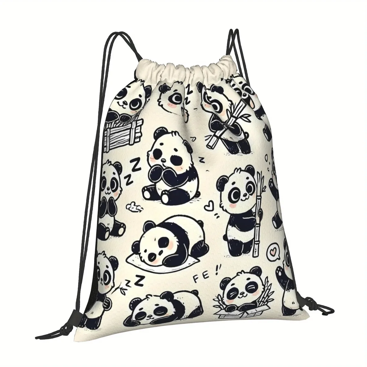sac à dos à cordon de serrage avec motif panda mignon, durable et léger, sac de rangement pour la randonnée et les voyages