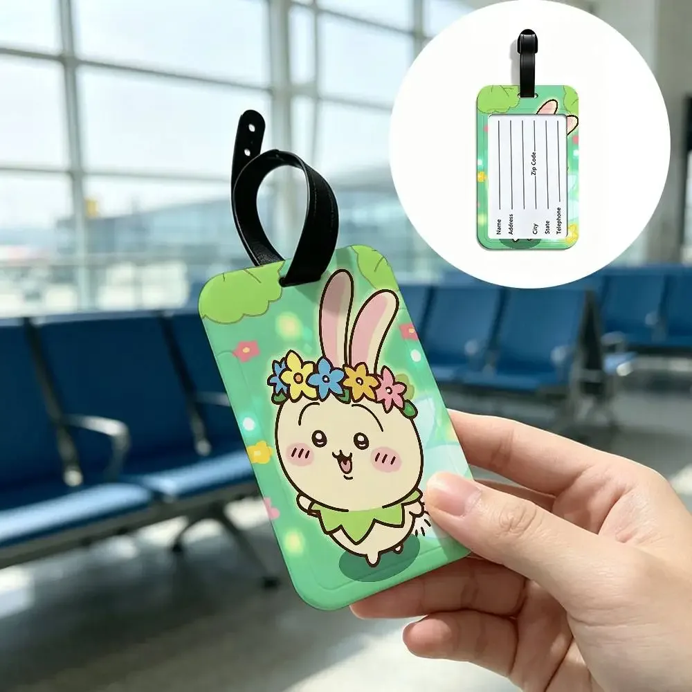 étiquette de bagage anti-perte en pvc durable avec carte d'information, motif dessin animé mignon c-chiikawas, légère, pour identification des bagages