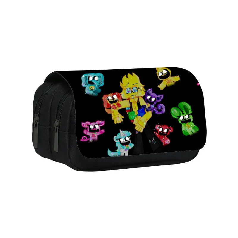 trousse à crayons double couche, créatures souriantes, 22cm/8.7 pouces, sac à stylos d'école pour étudiants, grand rangement, boîte à crayons, cadeau scolaire
