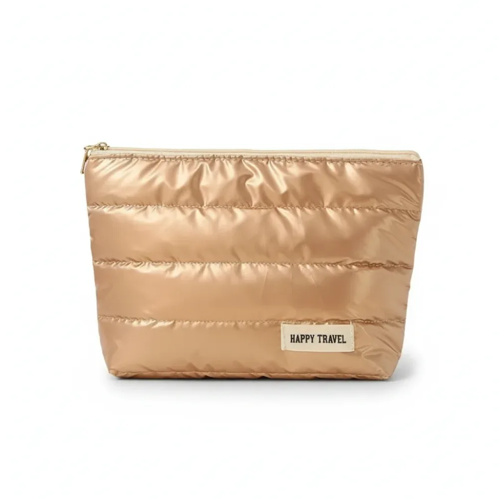 sac de maquillage portable de style pochette, grande capacité, sac cosmétique or/argent, léger, imperméable, sac organisateur pour femmes