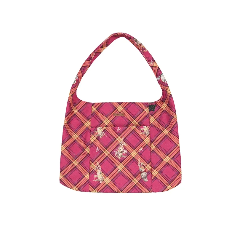 elfsack 2025 hiver nouveautés décontracté y2k dessin animé lapin couleur bloc plaid sac fourre-tout pour femme