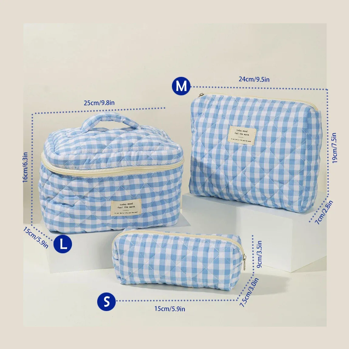 sac de maquillage en coton matelassé pour femmes, 1 pièce, mignon, fermeture éclair, organisateur de cosmétiques, sac à main en tissu en forme de boîte, trousse de toilette portable pour filles