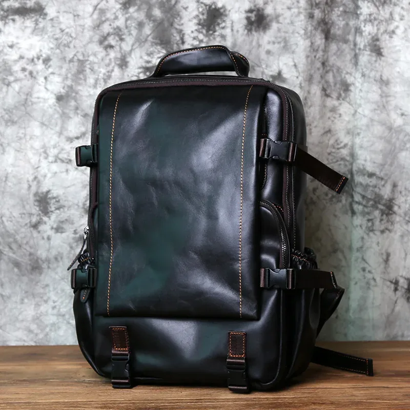 sac à dos en cuir pour hommes, couche supérieure en cuir, loisirs, business, voyage, grande capacité, ordinateur, cartable pour femmes, nzpj