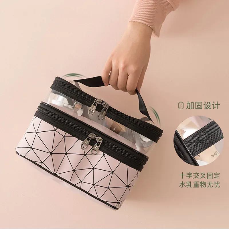 double trousse de maquillage portable de grande capacité, version coréenne, sac de toilette multifonctionnel de voyage ringer, sac de rangement portable