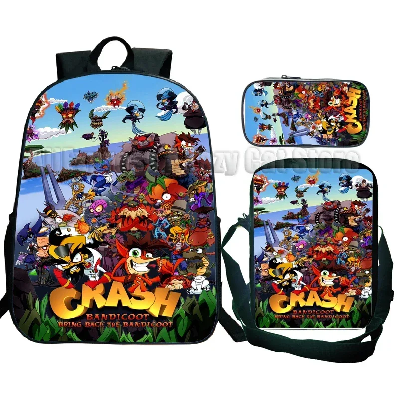 sac à dos crash bandicoot on the run 3 pièces pour élèves du primaire et du secondaire, sac à dos de dessin animé avec sac à bandoulière mochila