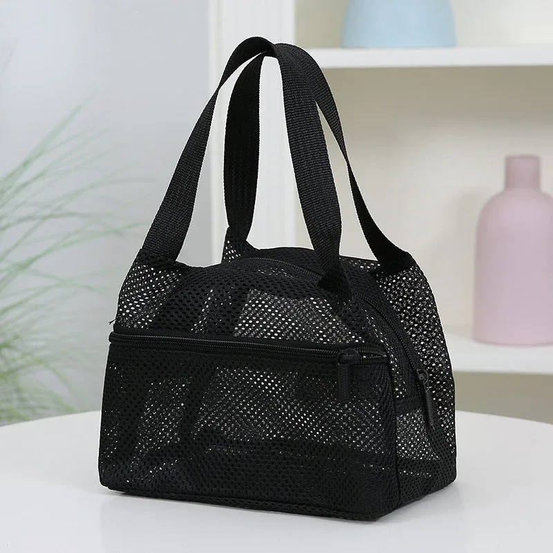 sac de voyage en maille de couleur unie, trousse de toilette portable de grande capacité pour le sport, la natation, le rangement des cosmétiques, organisateur léger, 1 pièce