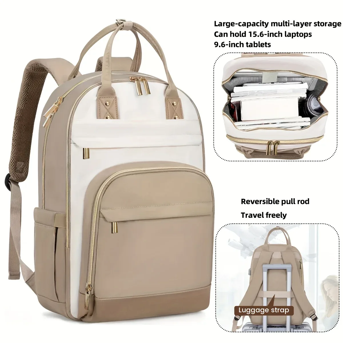 sac à dos imperméable pour femme, léger, pour le travail, grande capacité, 15,6 pouces, rangement pour ordinateur, sac de transport