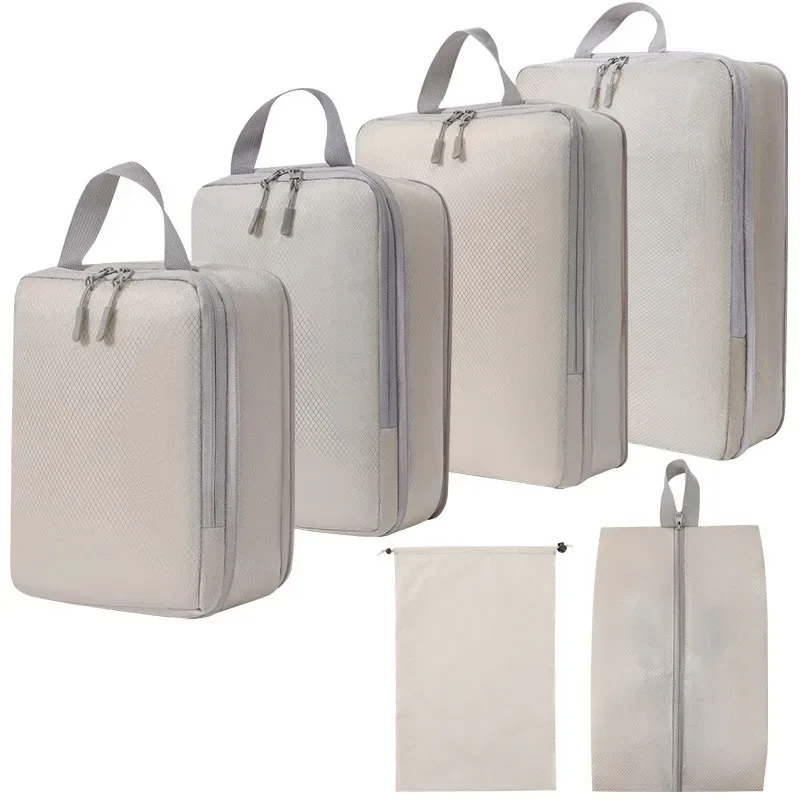 ensemble de 6 sacs de rangement compressibles pour voyage, cubes de rangement imperméables pour valise, en nylon, portables, avec sac à main, organisateur de bagages