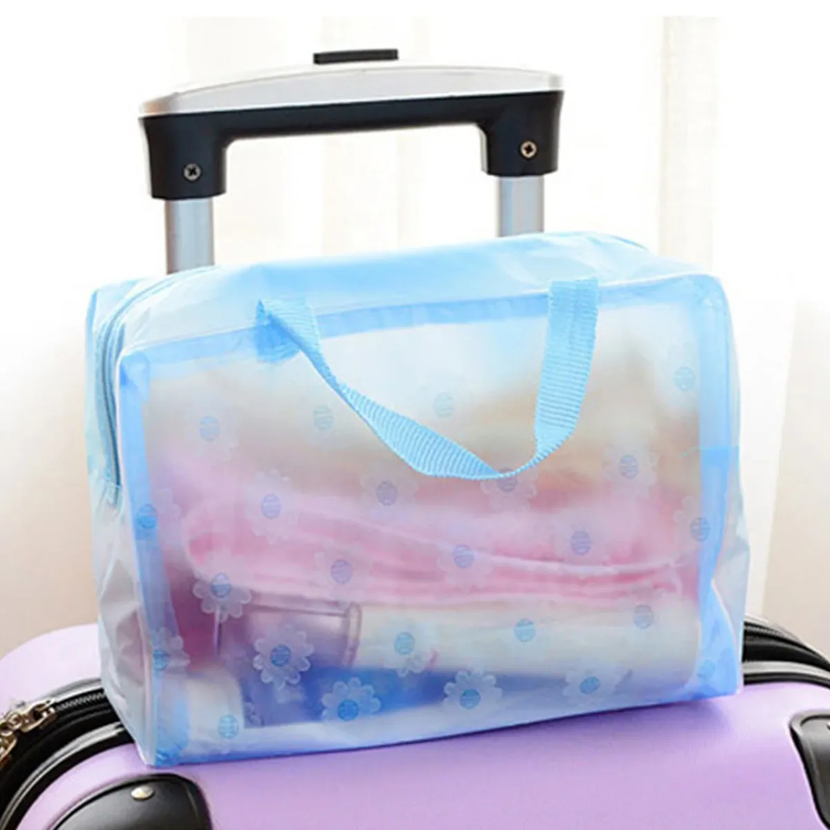 sac de maquillage transparent étanche en pvc, avec fermeture éclair et poignée, pour voyage, salle de bain, rangement, organisateur de cosmétiques