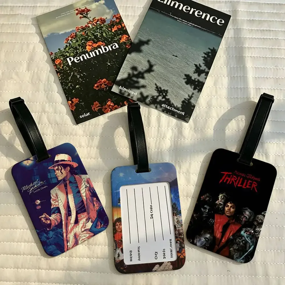 étiquette de bagage m-michael jackson en pvc, étui pour carte d'information, marqueur anti-perte pour sac à dos