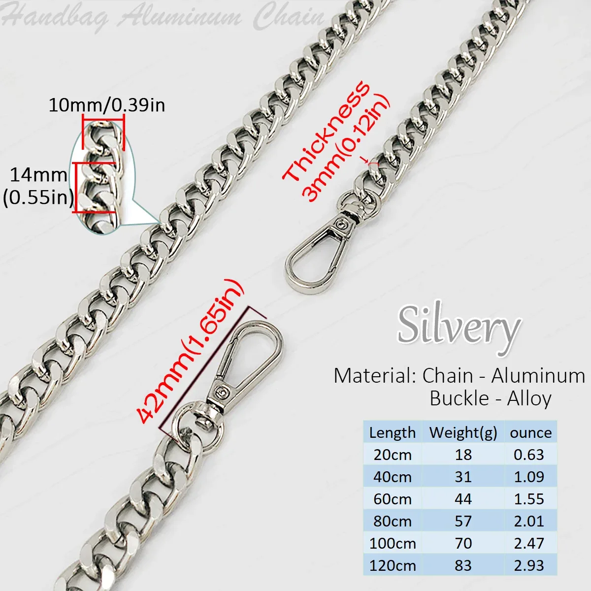 chaîne de sac en métal et aluminium, pièces de rechange, accessoires pour sac à main à bandoulière tissé à la main, bricolage, sangles détachables faites à la main