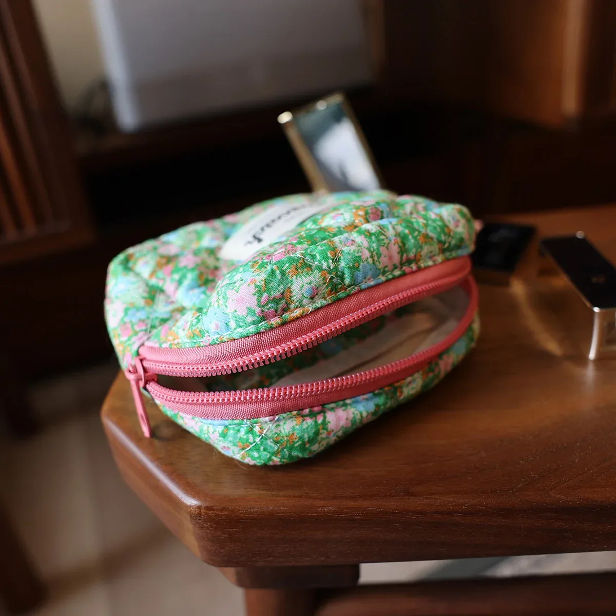 petit sac de maquillage à fleurs, sac de rangement portable de style frais, sac de teinture pour plantes et fleurs, étui pour serviettes hygiéniques pour jeunes filles et étudiantes