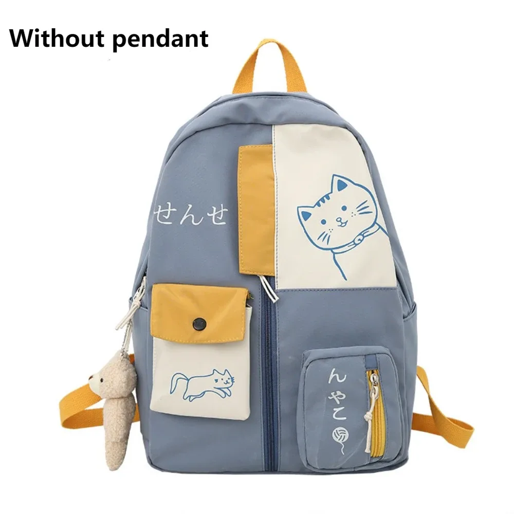 sac à dos chat de dessin animé mignon pour femme, sac à dos de voyage en nylon imperméable, cartable de grande capacité pour étudiants