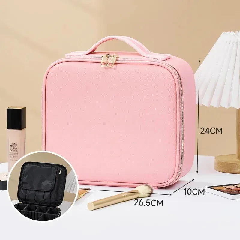 sac à cosmétiques étanche pour femmes, sac de maquillage, valise, boîte de rangement de voyage pour manucure, sac de rangement portable avec séparateurs réglables