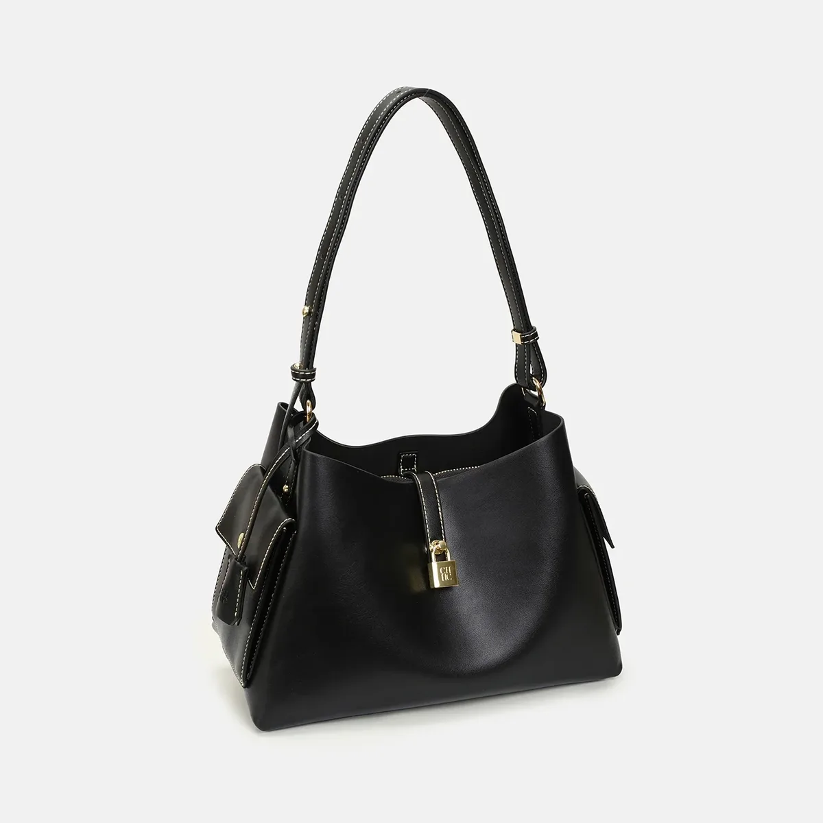 sac à bandoulière hobo en cuir premium ch avec accent de verrouillage, sangle réglable et poches latérales pour les trajets quotidiens et les voyages