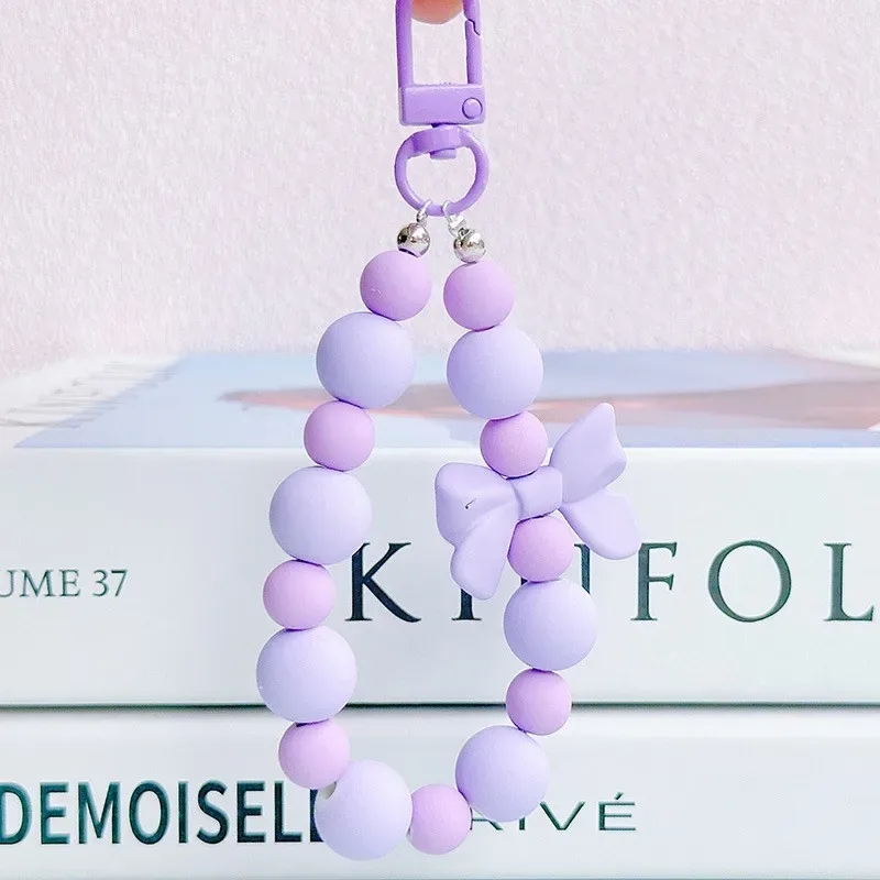 porte-clés avec nœud en perles roses, chaîne pour téléphone portable, sac pour écouteurs, corde anti-perte, porte-clés de voiture, pendentif perlé, accès au pendentif pour sac à dos