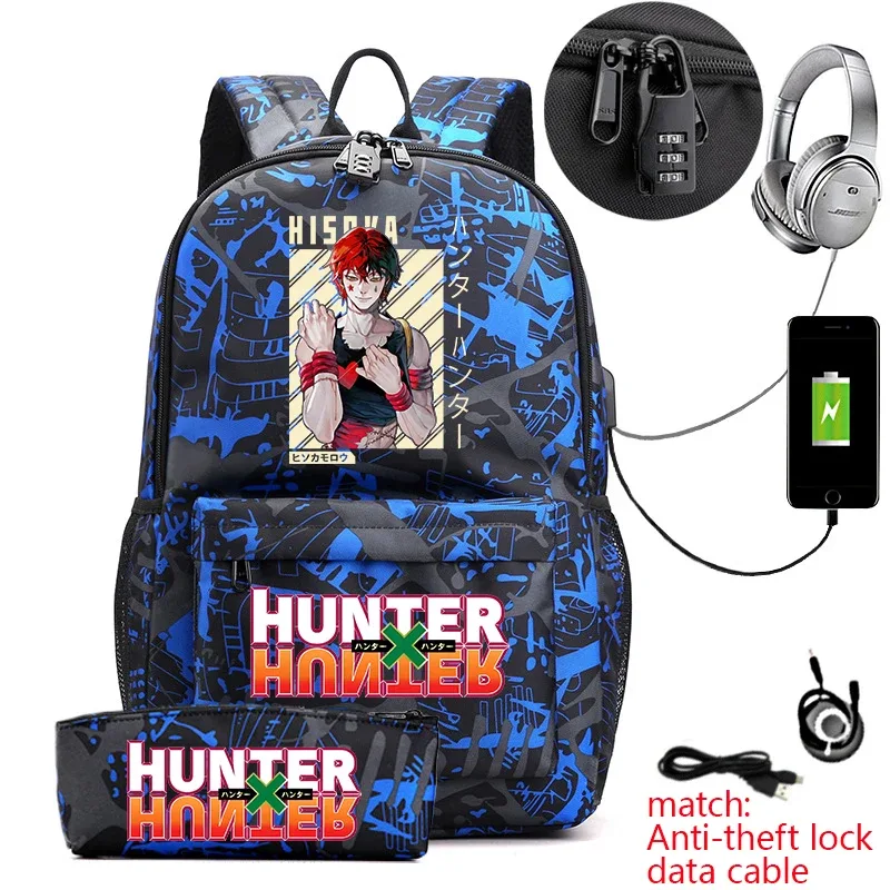 sac à dos hunter x hunter anime pour étudiants, sac à dos antivol décontracté avec trousse à crayons pour garçons et filles, sac d'école