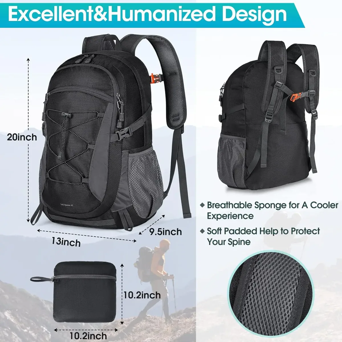 rainsmore sac à dos de randonnée léger 40l sac à dos de camping étanche sac à dos pliable pour femmes et hommes sac à dos de voyage en plein air
